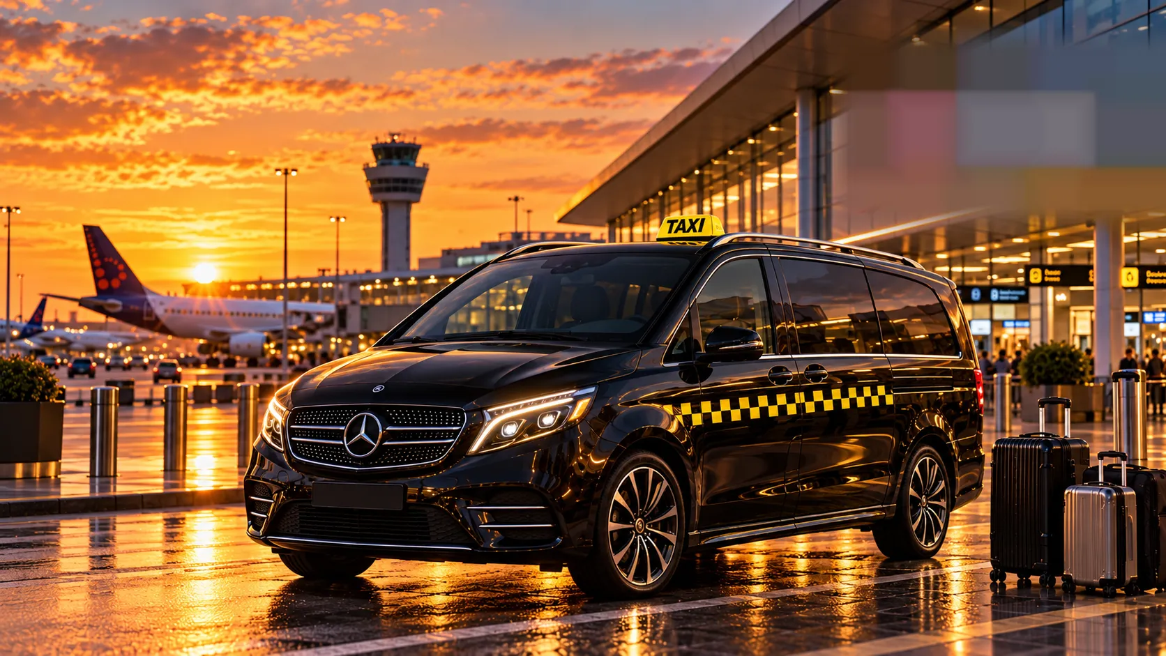 Black van taxi at Brussels Airport